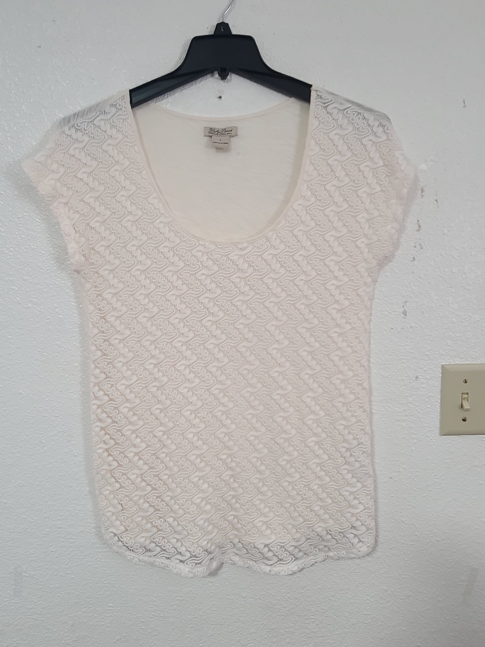 Lucky Brand Cream Lace Scoop-Neck Short Sleeve Tee